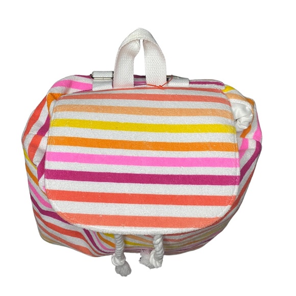 Boho Sunset Rainbow Striped Terrycloth Bucket Style Bag Backpack Rope Drawstring - Picture 7 of 13